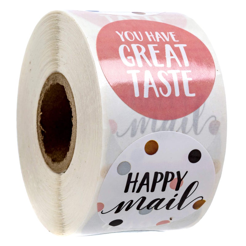 SBlabels Assorted Happy Mail Stickers / 500 Colorful Great Taste Stickers / 6 Chic Label Designs / 1.5" Small Business Customer Order Package Envelope Seals/Made in The USA - Image 1